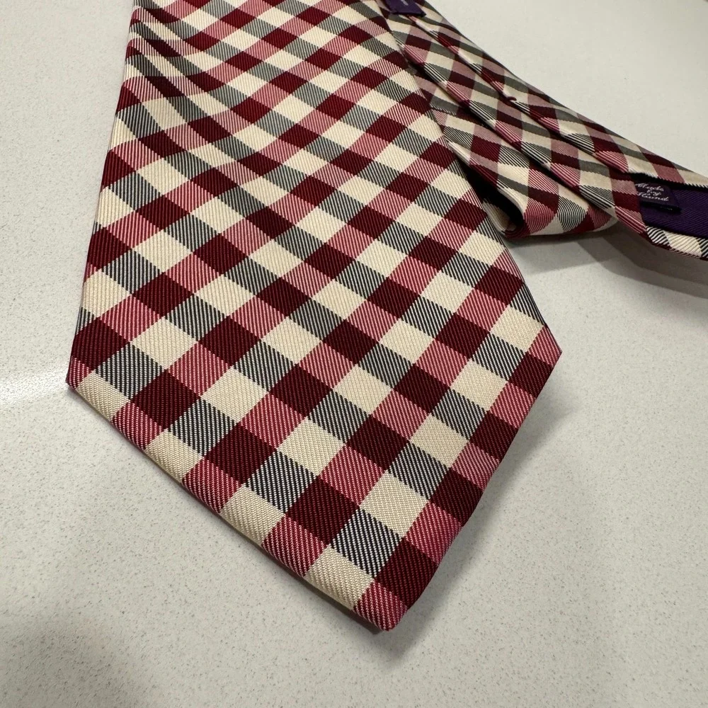 Ralph Lauren Purple Label Tie Plaid Luxury 100% Silk England Necktie Old Money‎